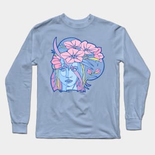 Blue Sprite and Pink Flowers in Pastels Long Sleeve T-Shirt